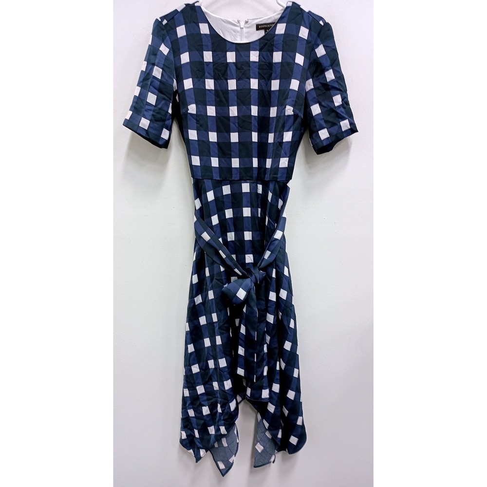 Banana Republic Midi Dress Women 6 Navy Gingham Asymmetric Office